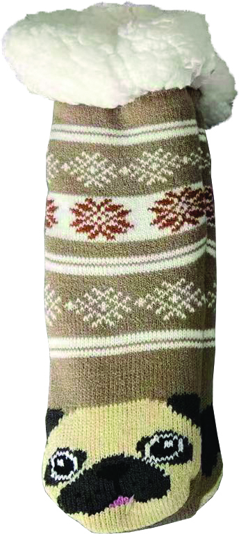 Image Anti-Skid KIDS Socks in Fleece, Pug Design - Beige